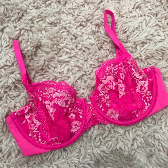 Victoria's Secret Other - 🛍VS Rare Hot Pink Lace Crystal Unlined Bra!